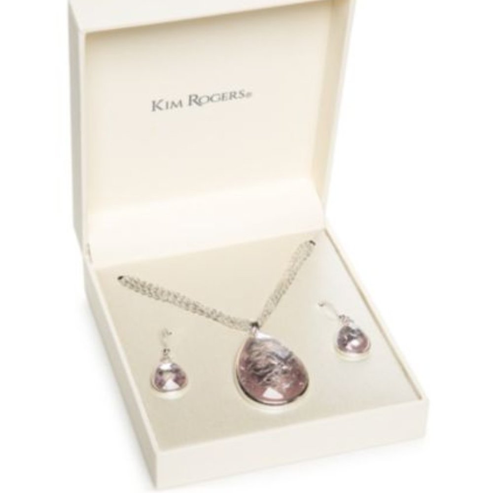 Silver-Tone Foil Teardrop Necklace and Earring Set